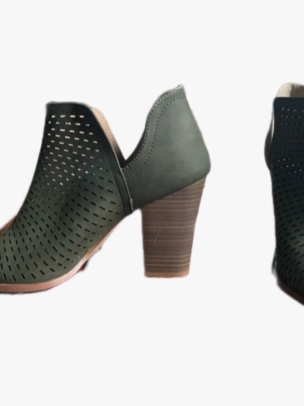 Restricted Olive Green Perforated Block Heel Booties
